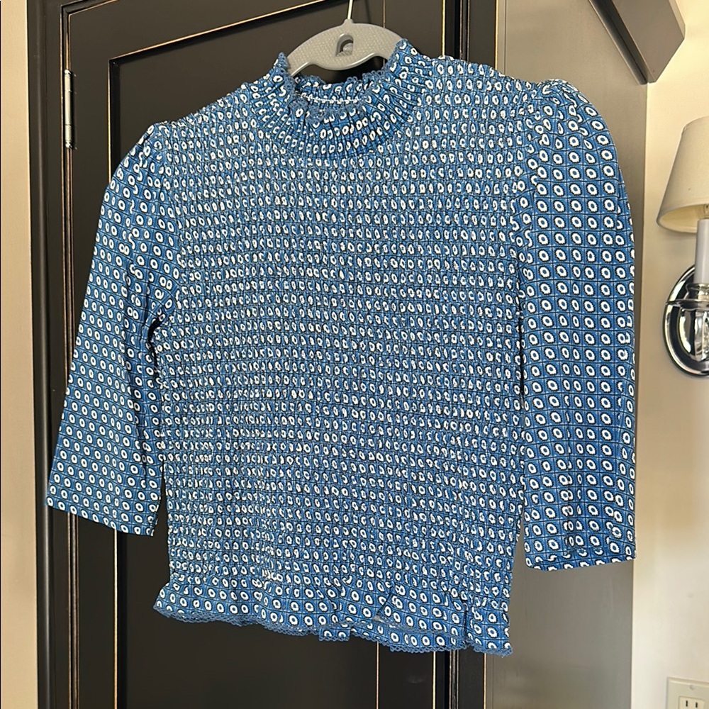 Sandro Blue Geometric Print High neckline, Cropped